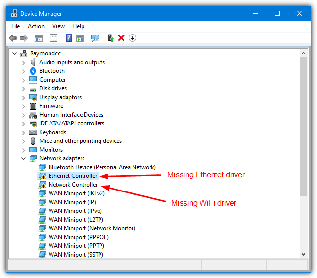 Missing network drivers