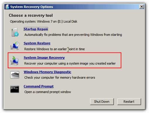 system recovery options