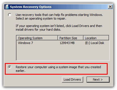 restore system using system image