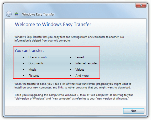 use windows easy transfer