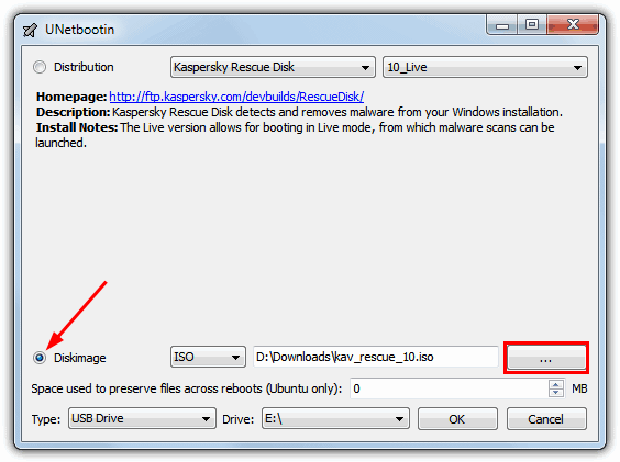 UNetbootin Kaspersky ISO