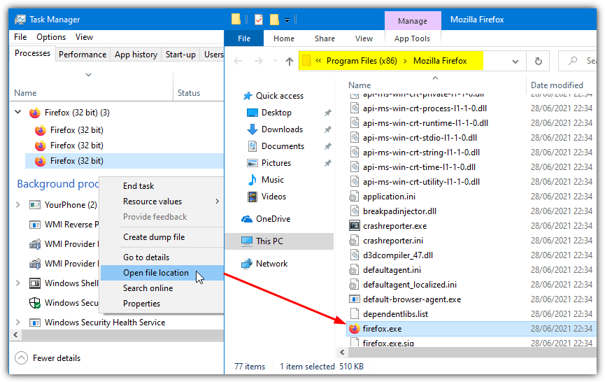 Task manager open file location