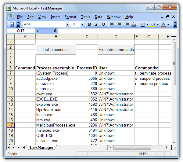 TaskManager.xls interface