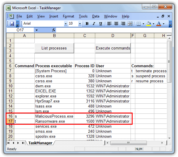 Task Manager on Excel killing tasks