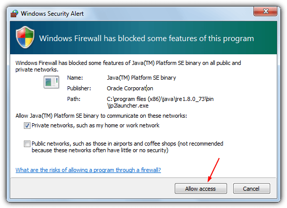 allow java firewall access