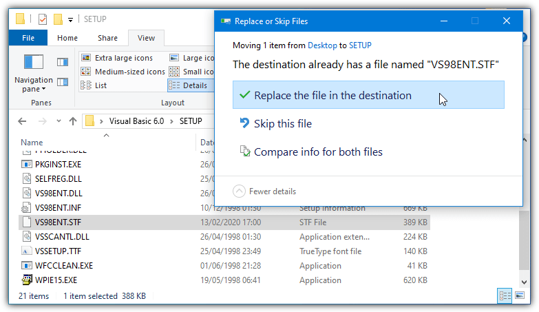 Replace vs98 stf file