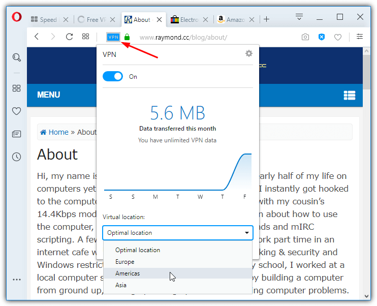 Opera integrated vpn