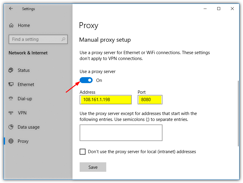 Windows 10 proxy settings