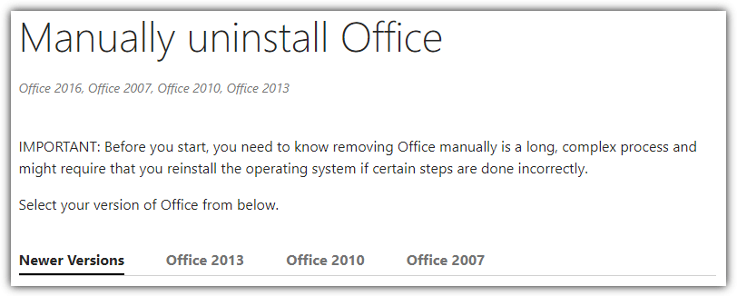 Uninstall Microsoft Office Manually
