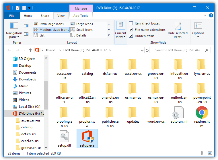 office setup executable in explorer