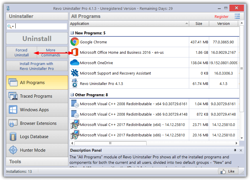 revo uninstall program list