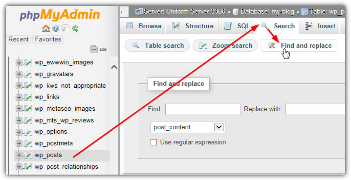 wp_posts find and replace