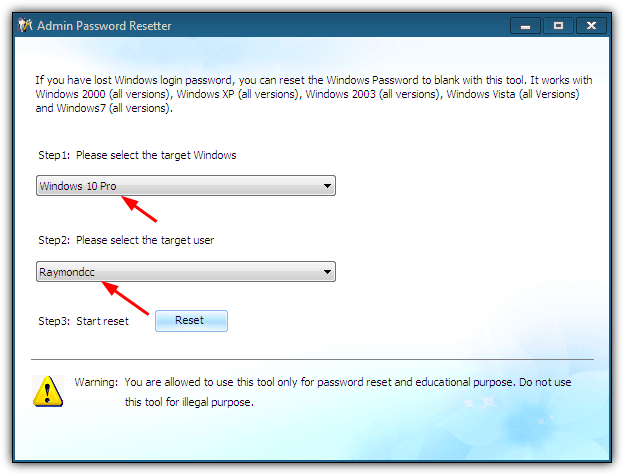 liveboot password reset windows 10