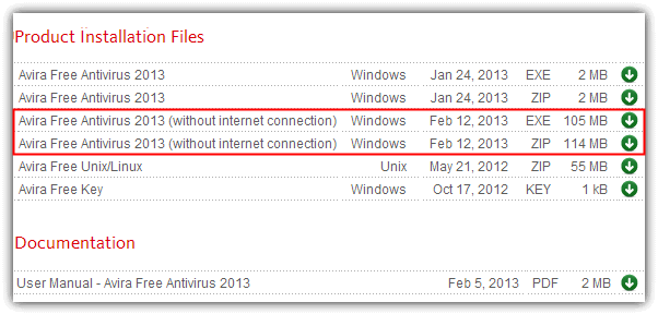 Avira Free Antivirus 2013 without internet connection