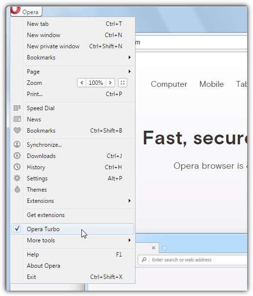 enable opera turbo