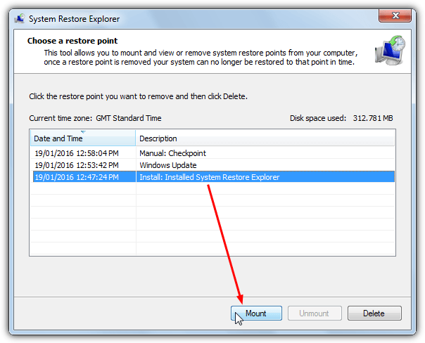 system restore explorer mount point
