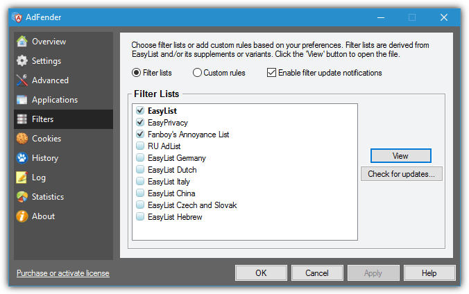adfender filters list
