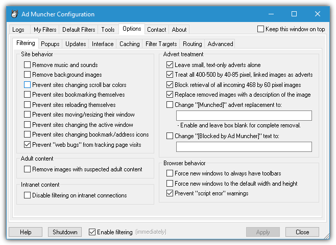 admuncher configuration options