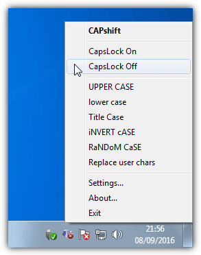 capshift context menu