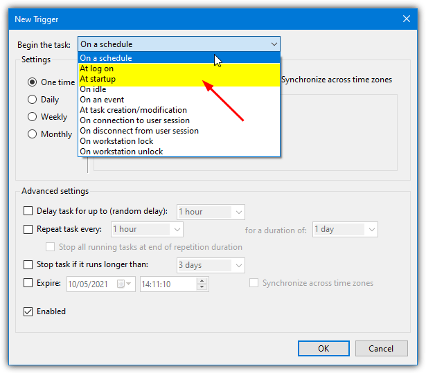 Elevated task trigger