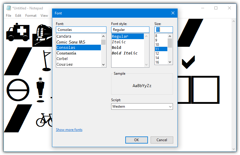 Notepad default font windows 10