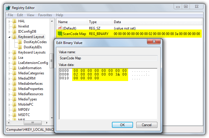 registry scancode map value