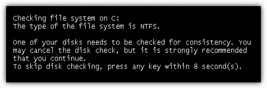 Checking file system on C: The type of the file system is NTFS