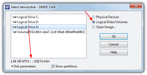 DMDE Select Disk/Device