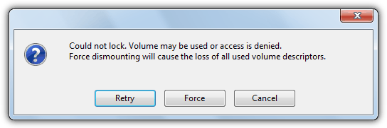 could not lock. volume may be used or access is denied