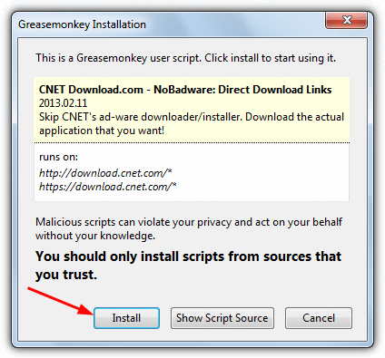 install cnet nobadware script