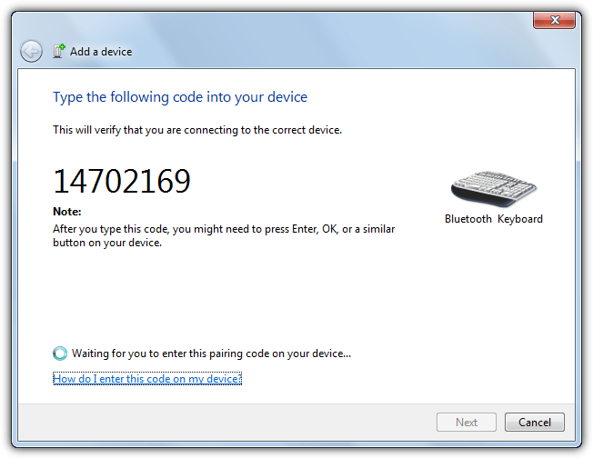 Bluetooth pairing passcode windows 7
