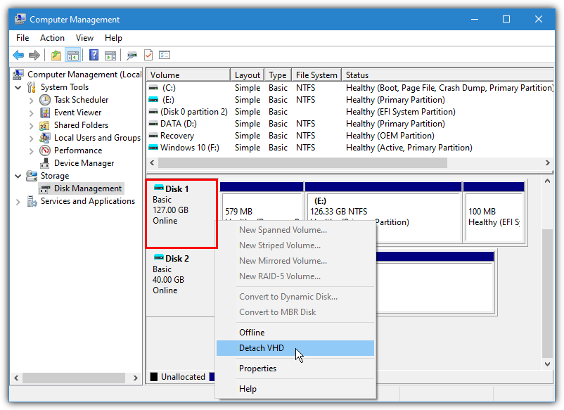 Detach virtual drive