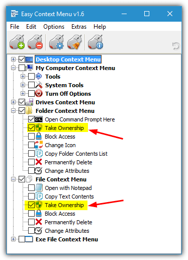 easy context menu take ownership