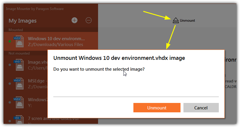 Image mounter unmount image