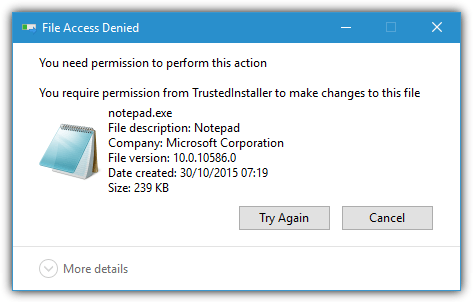 notepad file permissions