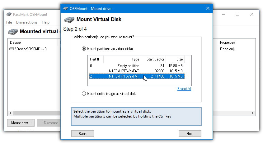 Passmark osfmount partition