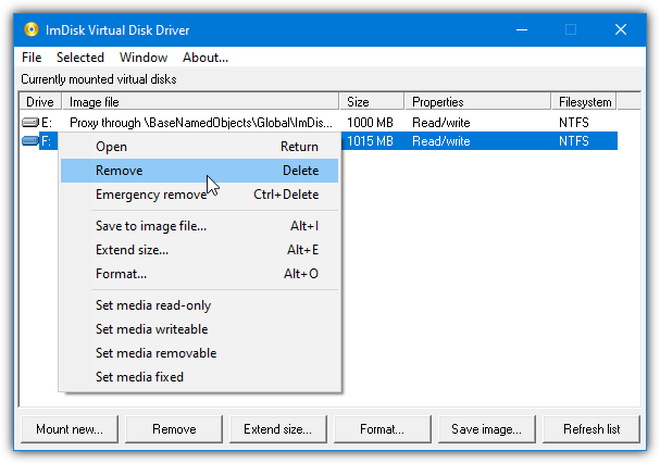 Remove imdisk virtual disk