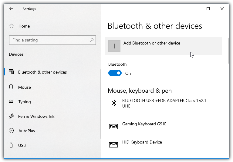 Setrtings add bluetooth device