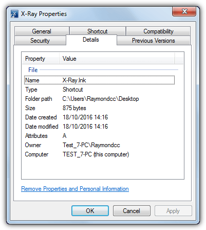 shortcut properties