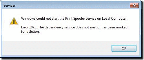 windows could not start the print spooler service 1075