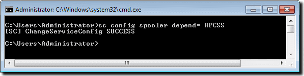 sc config spooler depend RPCSS