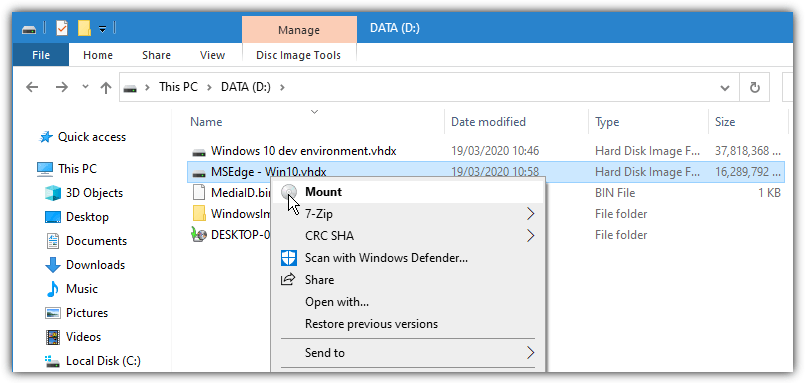 mount vdi image windows 10