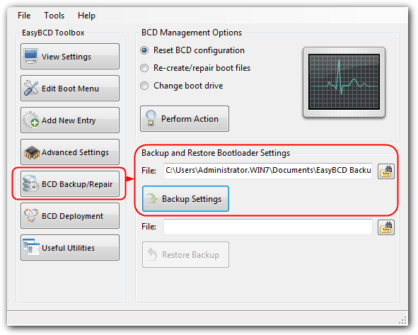 backup and restore bootloader settings