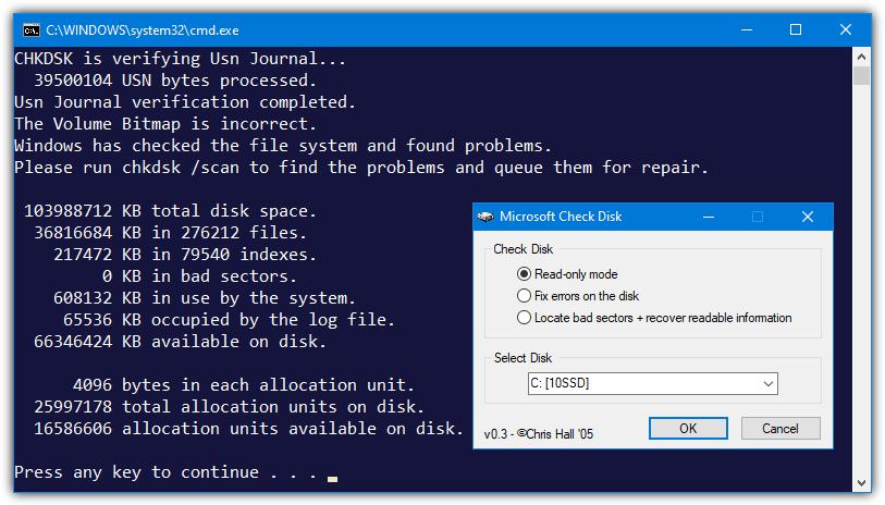 check disk health windows 10 cmd chkdsk