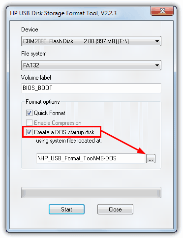 HP Create a DOS startup disk