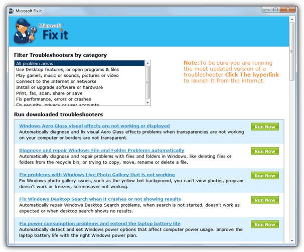 filter troubleshooters by category