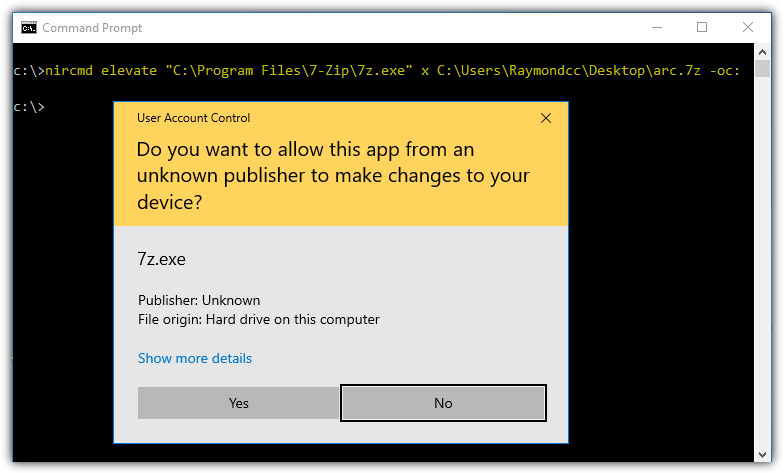 Nircmd elevate 7zip