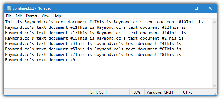 Notepad merged text files