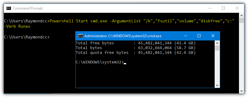 Powershell launch admin cmd args