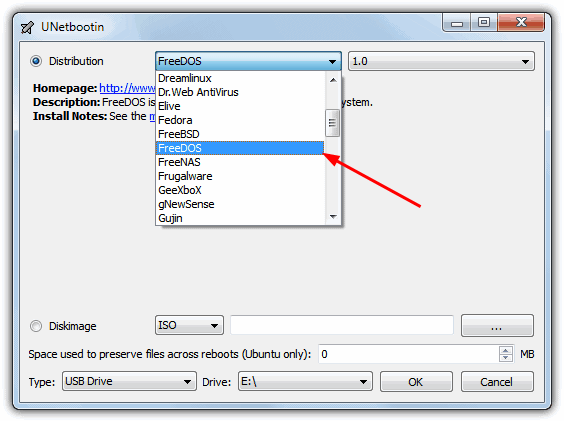 UNetbootin FreeDOS Install